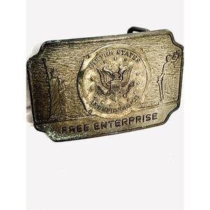 Gemco IND‎ Commemorative Free  Enterprise / AC Spark Plug Brass Belt Buckle Vtg